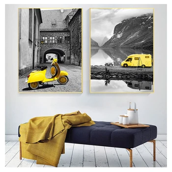 Balon manzara Sarı araba Duvar Sanatı Resimleri için Oturma Odası Ev Dekorasyon Modern Posterler ve Baskılar Sarı 1