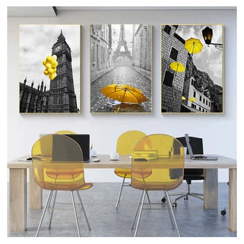 Balon manzara Sarı araba Duvar Sanatı Resimleri için Oturma Odası Ev Dekorasyon Modern Posterler ve Baskılar Sarı 3