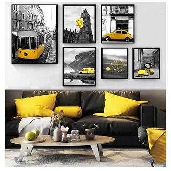 Balon manzara Sarı araba Duvar Sanatı Resimleri için Oturma Odası Ev Dekorasyon Modern Posterler ve Baskılar Sarı 5