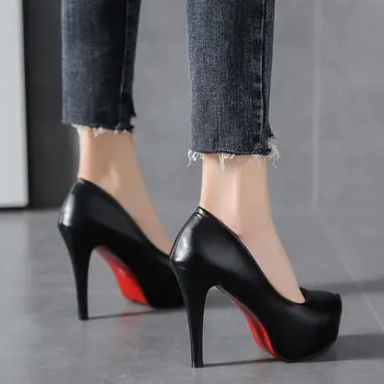 Kadın Ayakkabı Kırmızı Taban Yüksek Topuklu Seksi Sivri Burun Kırmızı Taban 12cm Pompaları düğün elbisesi Ayakkabı Çıplak Siyah Renk Kırmızı Alt Yüksek Topuklu