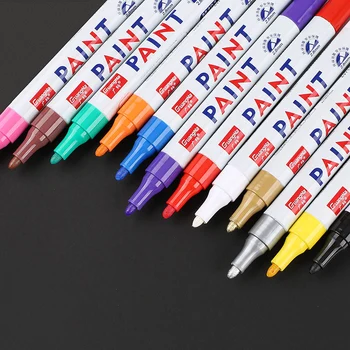 1 adet 12 Renk Su Geçirmez araç lastiği lastik sırtı Metal Kalıcı boya kalemi Kalem Kırtasiye Boyama Malzemeleri