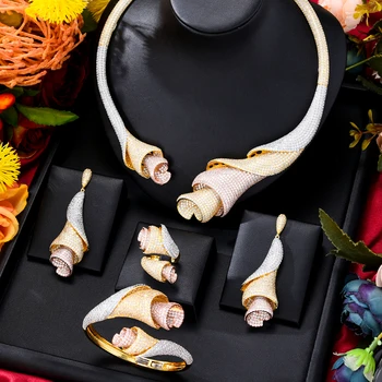 Missvikki Lüks Gül Çiçek Takı Setleri Kolye Küpe Bileklik Yüzük 4 ADET Kadınlar Için Gelin düğün takısı Moda sıcak Yeni