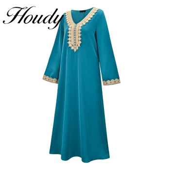 Ramazan Bayram Bayanlar Jellaba Dubai Dantel Abaya Gevşek Elbise Jalabiya Müslüman Uzun Kollu Mavi Parti Elbise Fas Giyim Mavi