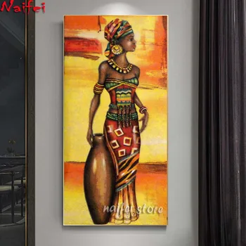 5D DIY Elmas Boyama Kiti Portre Afrikalı kadın Elmas Nakış Çapraz Dikiş Afrika Altın Rhinestones Mozaik Ev Dekor