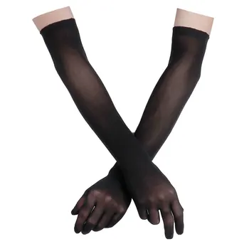 Seksi Dantel İnce Şeffaf İçi Boş Nefes Uzun Eldiven Dikişsiz Yüksek Elastikiyet Düz Renk Kadın Erkek Siyah Çorap Eldiven 0