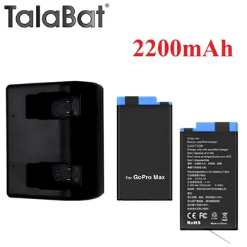 TalaBat GoPro max 2.2 Ah şarj edilebilir şarj aleti ile pil GoPro Max İçin Lityum Pil Kamera Piller Aksesuarları 1