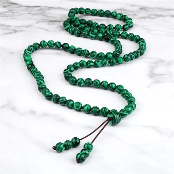 Moda 108 boncuk Bileklik 6mm Yeşil Malakit Taş Bilezik Namaz Tespih Boncuklu Mala Kolye Kadın Erkek Budist Takı 3