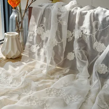 Yeni Beyaz Çiçek İşlemeli Şifon Krep Kumaş düğün elbisesi Gömlek Elbise Tasarımcı Kumaş Tül Kumaş Metre