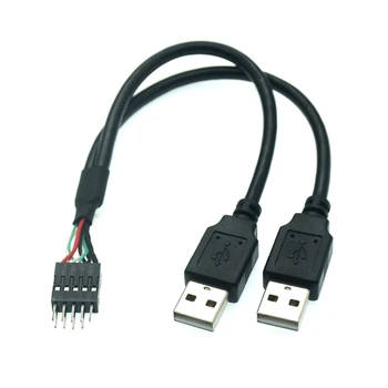 Çift USB A Erkek PC Kasa Dahili 9Pin Dupont Konnektör Adaptörü Y Splitter Adaptador USB kablosu 20cm 24AWG kablo kordonu
