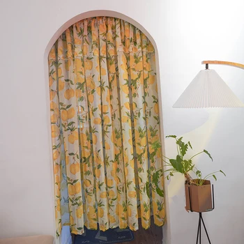 Sarı Limon Çift Katmanlı Pilili Tül Küçük Pencere Perdeleri Oturma Odası Mutfak için Yarım Perde Meyve Tasarım Cortinas Rideaux