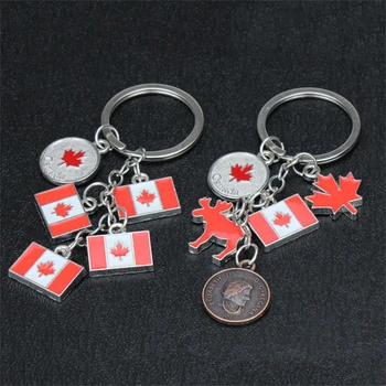 Kanada Bayrağı Akçaağaç Anahtarlık İnsan Kafası Sikke Yaprak Ren Geyiği Charm Anahtarlık Seyahat Hatıra araba anahtarlığı Kolye moda takı Hediye 0