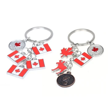 Kanada Bayrağı Akçaağaç Anahtarlık İnsan Kafası Sikke Yaprak Ren Geyiği Charm Anahtarlık Seyahat Hatıra araba anahtarlığı Kolye moda takı Hediye 3