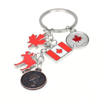 Kanada Bayrağı Akçaağaç Anahtarlık İnsan Kafası Sikke Yaprak Ren Geyiği Charm Anahtarlık Seyahat Hatıra araba anahtarlığı Kolye moda takı Hediye 4