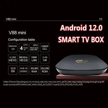 V88 Mini Ev Sineması Medya Oynatıcı 8K H. 265 2.4 G WİFİ Android 12 TV kutu seti Top Box Allwinner H3 Dört Çekirdekli