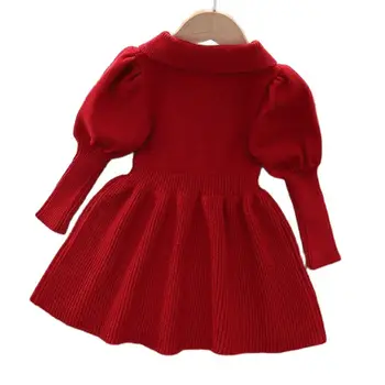 Sonbahar Kış Uzun Kollu Örme Kazak Elbise Kız Çiçek Dekorasyon Parti Elbise Çocuk Giysileri Bebek Kız Elbise