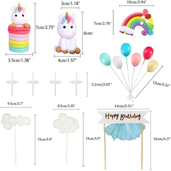 Unicorn Kek Topper Kiti Bulut Gökkuşağı Balon Mutlu Doğum Günü Afiş Kek Dekorasyon 12 paket Erkek Kız Çocuklar İçin Doğum Günü 2