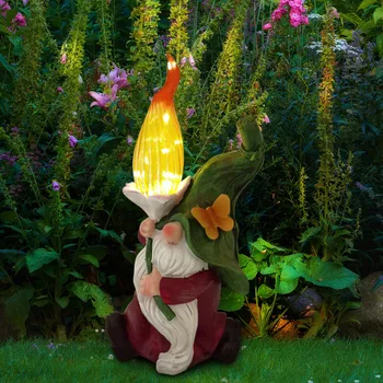 Elfler reçine Satue güneş ışığı açık LED güneş ışığı bahçe cüce heykeli avlu avlu bahçe dekorasyonu heykel ışık