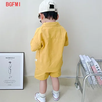 1-5Y Erkek Bebek Giysileri Yaz takım elbise Yeni 2022 Kore versiyonu Pamuk Kısa Kollu Gömlek + Şort İki parçalı set Çocuk giyim