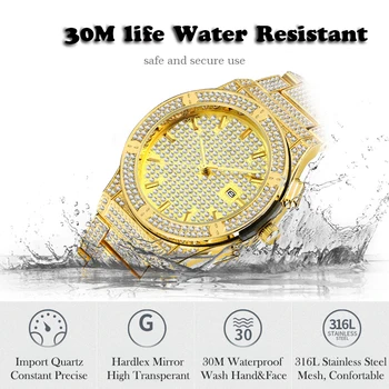 MISSFOX Gümüş Ve Altın İzle Erkek Takvim Tam Elmas Saatler Üst Marka Lüks Analog Su Geçirmez Erkek saat hediye kutusu 2