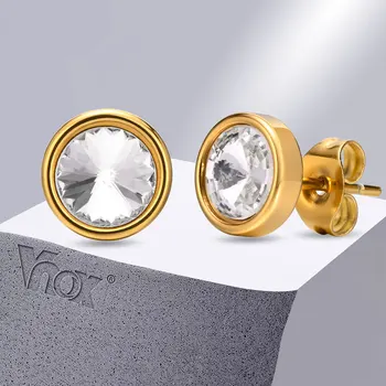 Vnox Basit Saplama Küpe Kadınlar için, Altın Kaplama paslanmaz çelik pim AAA CZ Taş ile, Unisex Temel Kulak Takı
