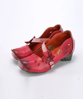 TMA EYES Çiçek İğneli Benzersiz Burun, Kadın Alçak Topuklu Deri Ayakkabılarla Süslenmiştir