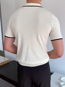 Erkekler Casual Slim Yaka Küçük V Yaka Kazak POLO GÖMLEK Moda Yaz Katı Patchwork Üst Sıcak Satış Örgü erkek Çok Yönlü T-Shirt