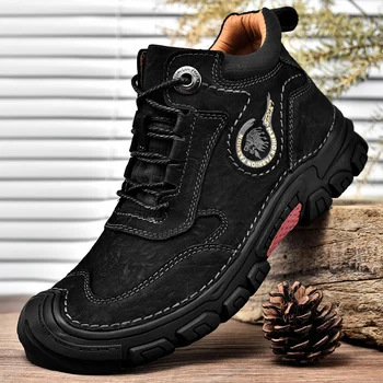 HİKEUP erkek yürüyüş ayakkabısı Kış Açık Yürüyüş Botları Hakiki Deri İnek Derisi Moda kaymaz Taban İstikrarlı sneaker
