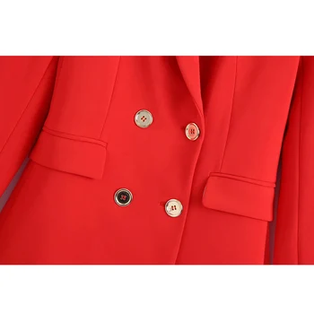 Xıtımeao Kadın İlkbahar Sonbahar Moda Kruvaze Kırmızı Ince Uzun Blazers Coat Vintage Uzun Kollu Kadın Giyim