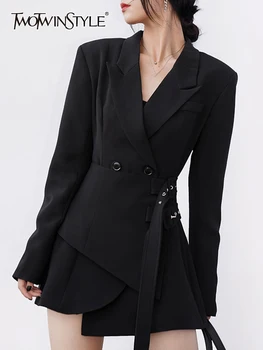 TWOTWINSTYLE Kore Moda Katı Blazers Kadınlar Için Çentikli Yaka Uzun Kollu Asimetrik Ince Blazer Kadın Sonbahar Giyim 3