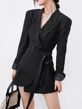TWOTWINSTYLE Kore Moda Katı Blazers Kadınlar Için Çentikli Yaka Uzun Kollu Asimetrik Ince Blazer Kadın Sonbahar Giyim 5