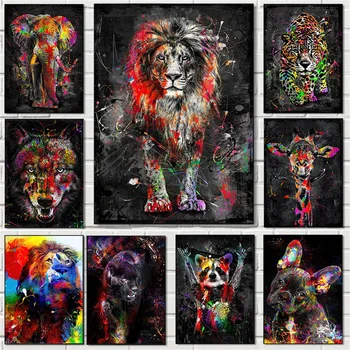 Graffiti Soyut Renkli Fil Sanat Tuval Baskı Boyama Hayvanlar Duvar Resmi Oturma Odası Ev Dekorasyon Posteri 3