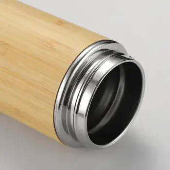 450ml Bambu Termos saplı şişe Paslanmaz çelik termos Taşınabilir Su Şişesi Kahve Fincanı Özel Logo