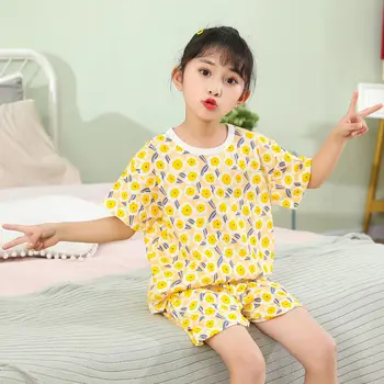 Çilek Pijama Kız Pamuk Seti Yaz çocuk giyim setleri Yürümeye Başlayan Çocuk Pijama Koreli Çocuklar günlük giysi 2 6 8 10 Yıl 0