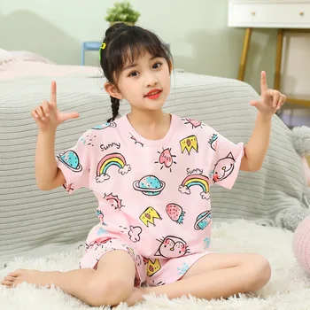 Çilek Pijama Kız Pamuk Seti Yaz çocuk giyim setleri Yürümeye Başlayan Çocuk Pijama Koreli Çocuklar günlük giysi 2 6 8 10 Yıl 3