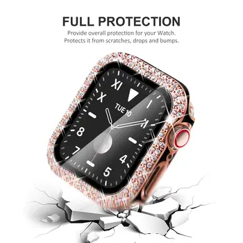 Cam + Kapak Apple İçin İzle serisi 7 6 5 4 3 2 se iwatch bileklik 45mm 41mm 42mm 40mm 44 Elmas Ekran Koruyucu apple watch case