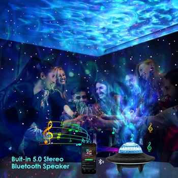 Galaxy projektör yıldızlı gökyüzü lazer ışıkları UFO şarj edilebilir gece lambası bluetooth hoparlör ile ev odası dekor armatürleri hediye 1