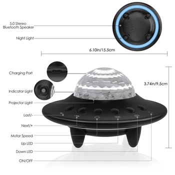 Galaxy projektör yıldızlı gökyüzü lazer ışıkları UFO şarj edilebilir gece lambası bluetooth hoparlör ile ev odası dekor armatürleri hediye 5