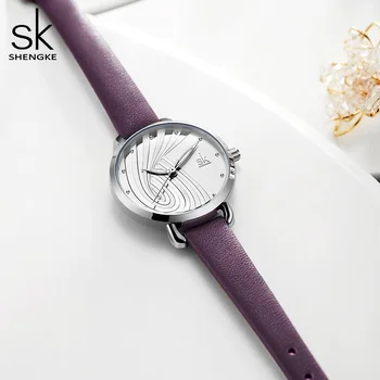 SHENGKE Zarif Kadın Deri kol saati Tasarlanmış Kuvars Bayan Saatler SK 2021 Yeni Kadın Saat Üst Marka Moda Hediye