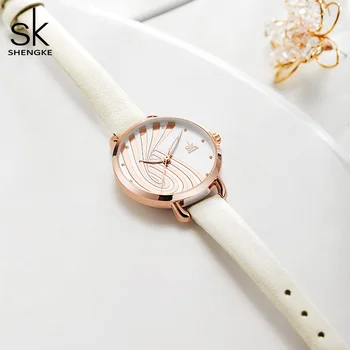 SHENGKE Zarif Kadın Deri kol saati Tasarlanmış Kuvars Bayan Saatler SK 2021 Yeni Kadın Saat Üst Marka Moda Hediye 1