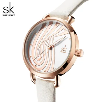 SHENGKE Zarif Kadın Deri kol saati Tasarlanmış Kuvars Bayan Saatler SK 2021 Yeni Kadın Saat Üst Marka Moda Hediye 3