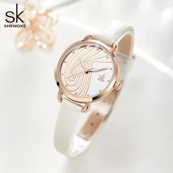 SHENGKE Zarif Kadın Deri kol saati Tasarlanmış Kuvars Bayan Saatler SK 2021 Yeni Kadın Saat Üst Marka Moda Hediye 4