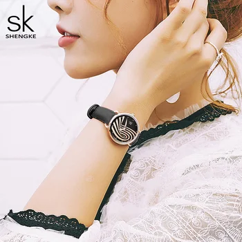 SHENGKE Zarif Kadın Deri kol saati Tasarlanmış Kuvars Bayan Saatler SK 2021 Yeni Kadın Saat Üst Marka Moda Hediye 5