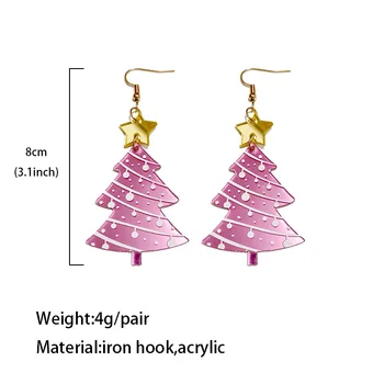 Moda Pembe Akrilik Ayna Noel Ağacı Küpe Kadınlar için Serin Altın Renk Yıldız Dangle Noel Küpe Hediye Takı Aksesuarları