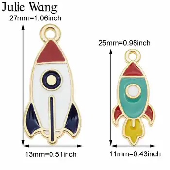 Julie Wang 6 ADET Emaye Uzay Roket Takılar Alaşım Havacılık Kolye Bilezik Küpe Takı Yapımı Aksesuar