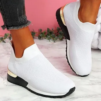 Yeni Bahar Spor Ayakkabı Çorap Kadın Örgü Nefes Platformu rahat ayakkabılar üzerinde Kayma Düz Loafer'lar Bayanlar Boyutu 43 vulkanize ayakkabı
