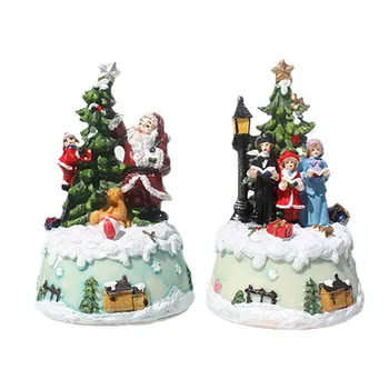 Noel evi reçine el sanatları ile müzik renkli ışıklar / Noel ağacı müzik kutusu dekoratif hediyeler süsler kağit kutu