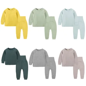 Düz Toldder ve Bebek Kız Erkek Ev Giyim İç Çamaşırı Gömlek + Yüksek Bel Pantolon Setleri çocuk pijamaları Çocuk Gecelikler 1-8 Yıl