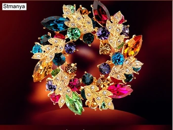 Yeni Kristaller Çiçek ipek eşarp kadınlar İçin Broş Pins altın renk Rhinestone Broş noel hediyesi Düğün Buketleri İçin H1050 0