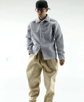 1/6 Erkek Figürü Aksesuar Uzun Kollu Küçük Ekose T shirt Hip-hop Gevşek Pantolon Kapanış Ayak Havuç Pantolon Modeli 12 