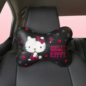 Sanrioed Hello Kittys PU Deri Araba Yastık Peluş Karikatür Sevimli Anime Kawaii Kafalık Evrensel Tüm Mevsim Baş Boyun Yastıklar 28 cm